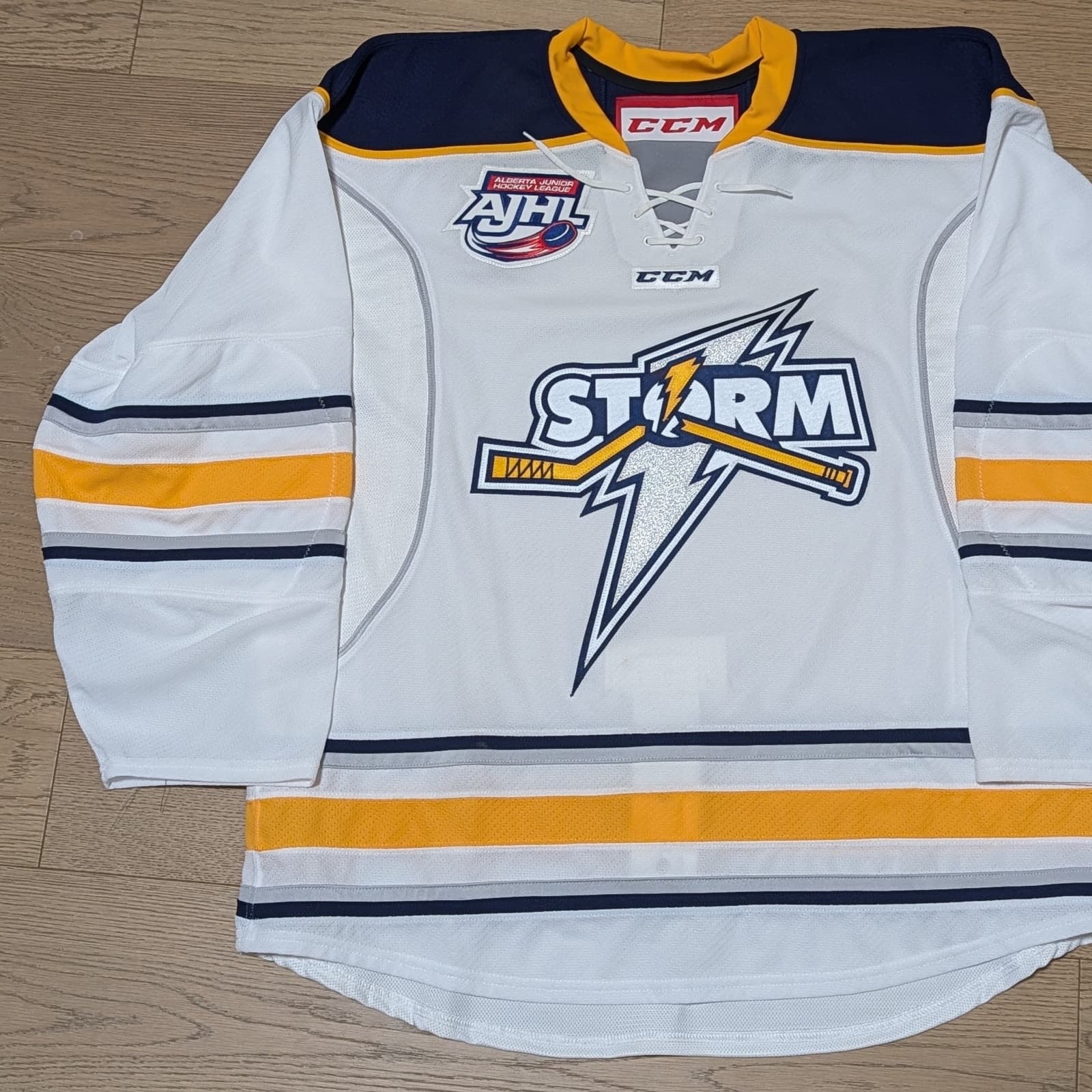 Grande Prairie Storm AJHL CCM Hockey Jersey - White/Gold - Size 56
