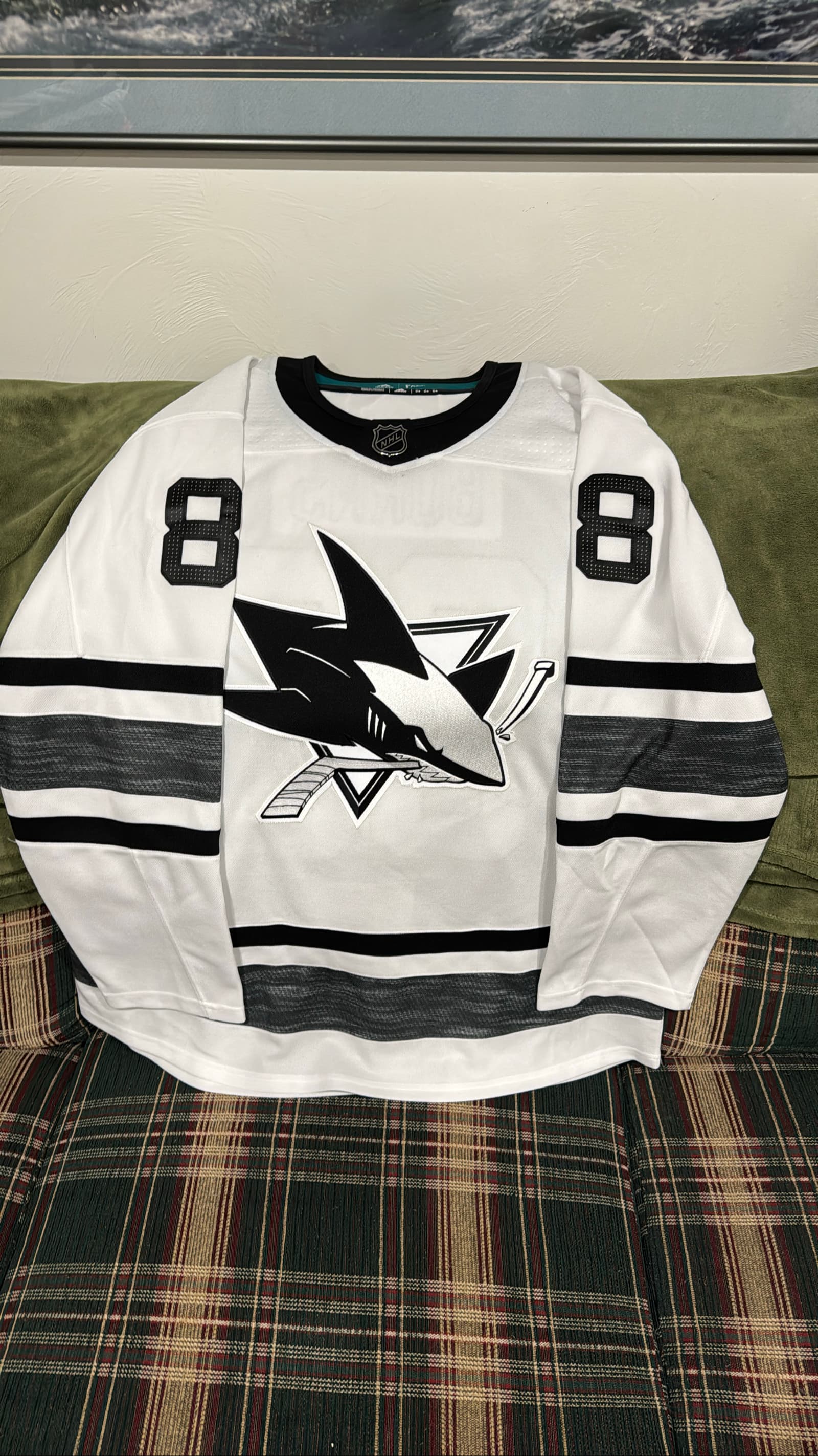 San Jose Sharks Brent Burns Adidas Authentic NHL Hockey Jersey w/ Fight Strap - Size 54