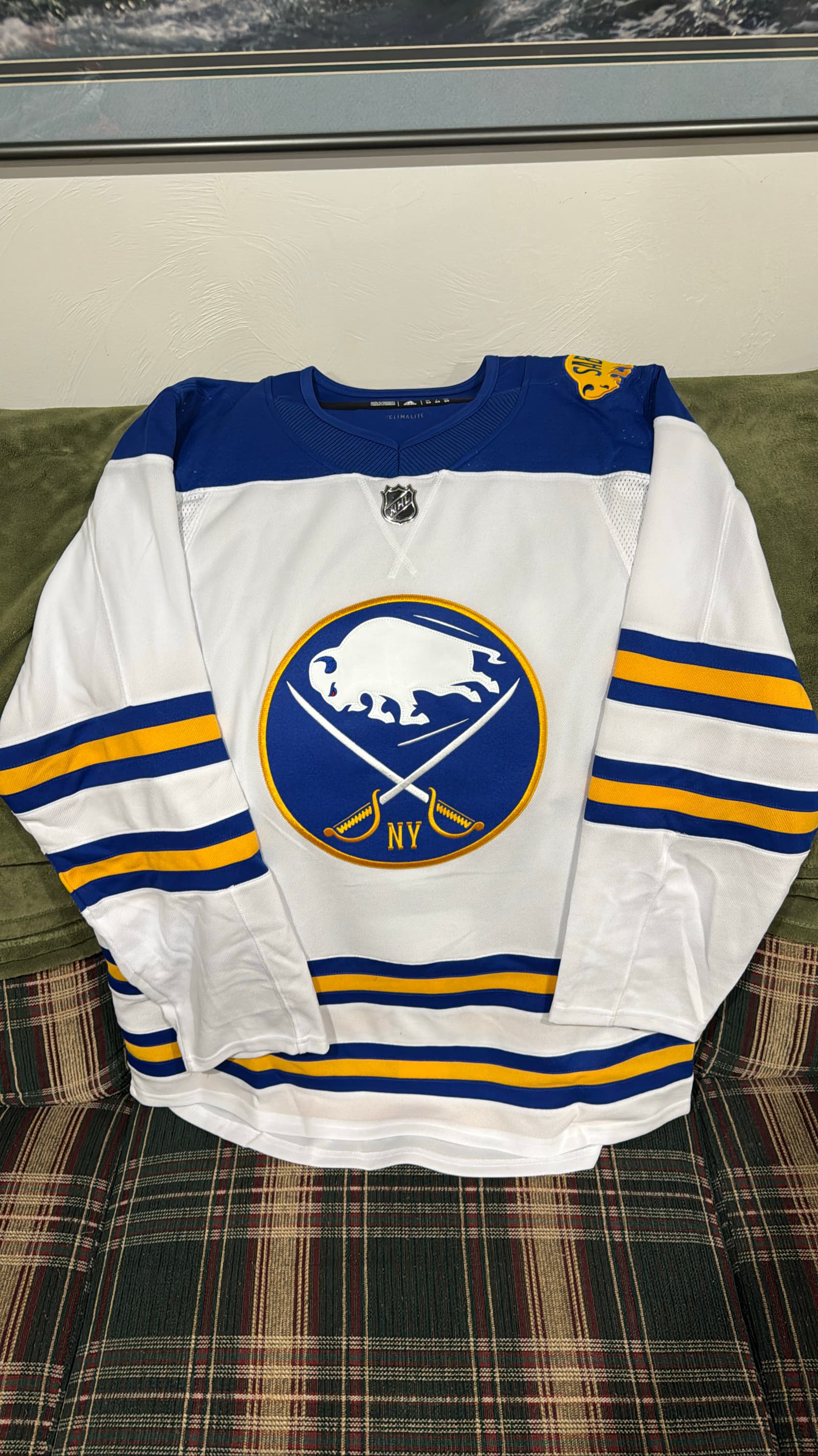 Buffalo Sabres Adidas NHL Authentic Climalite White Jersey w/ Fight Strap - Size 54