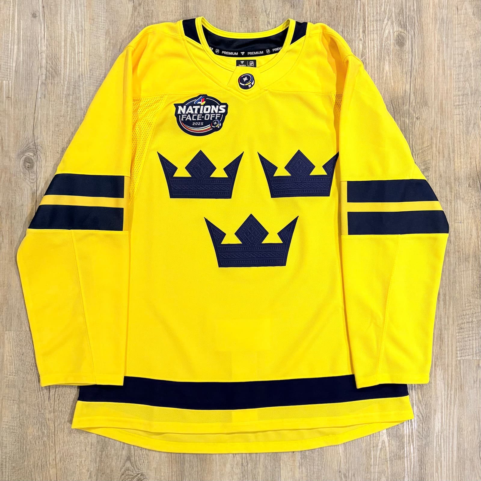 Sweden National Team 2025 Nations Face-Off Fanatics Premium Hockey Jersey w/ Fight Strap - Size 52