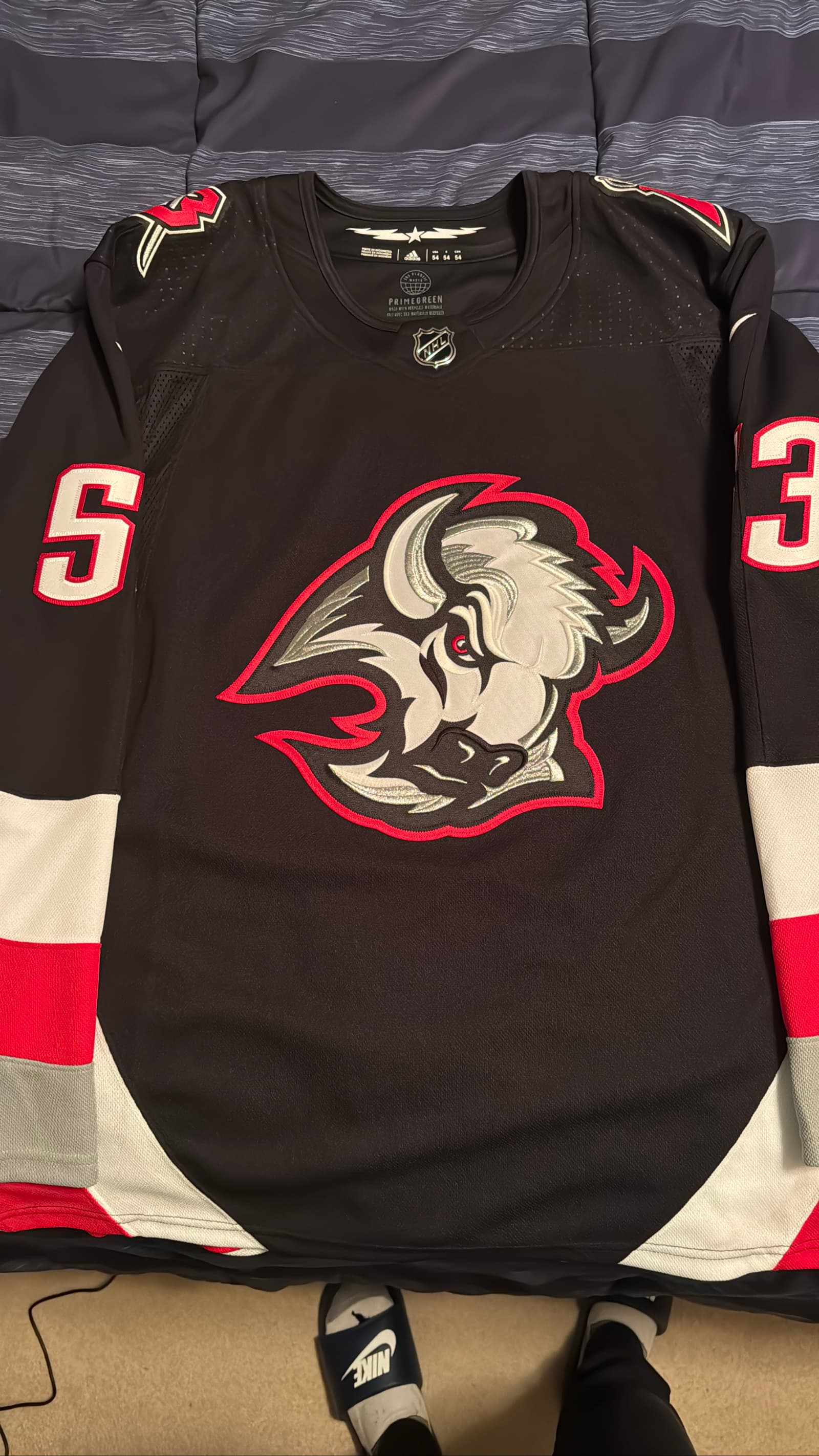 Buffalo Sabres 'Goathead' Jeff Skinner Adidas Primegreen Authentic Jersey w/ Fight Strap - Size 54